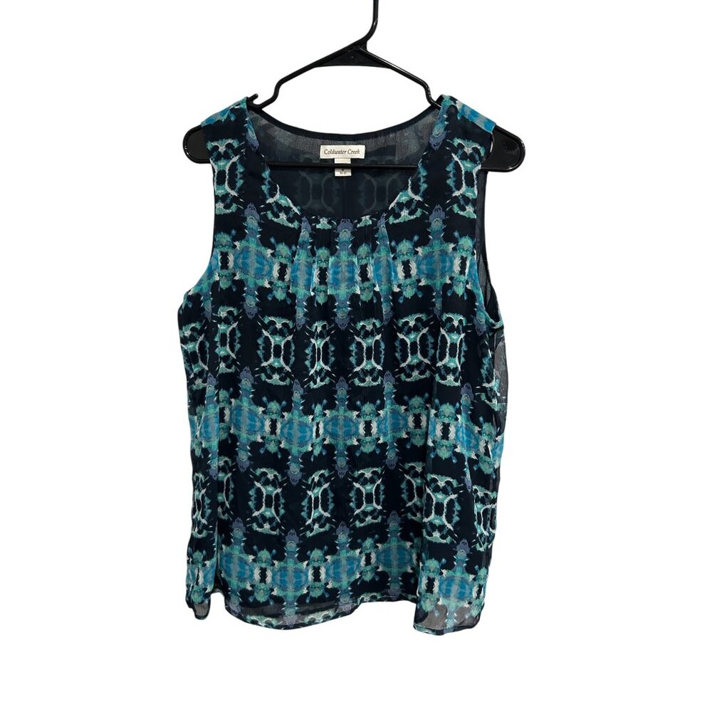 Coldwater Creek Sleeveless Blue Patterned Blouse Size M 10-12 Breezy Summer
